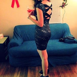 Sequin mini dress with Open/Cross Back XS